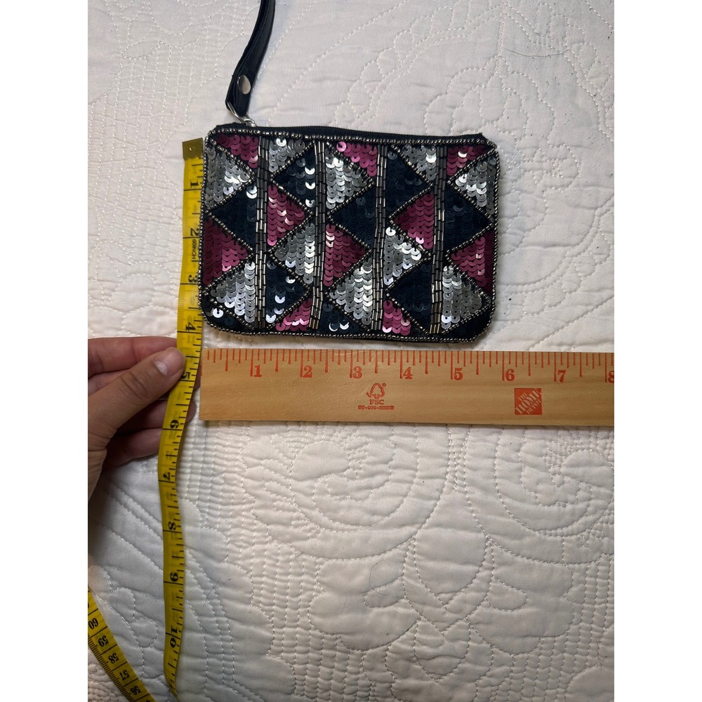 Atmosphere Wristlet Women Small Black Sequin Beaded Geometric Evening Bag Clutch